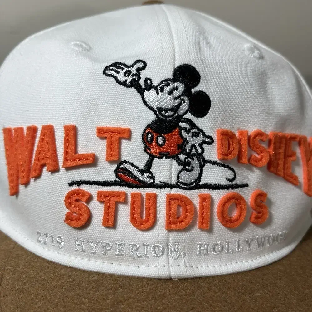 Walt Disney Studios Hat White Mickey Mouse Adjustable Cap‎ Wool Brim 100 Year